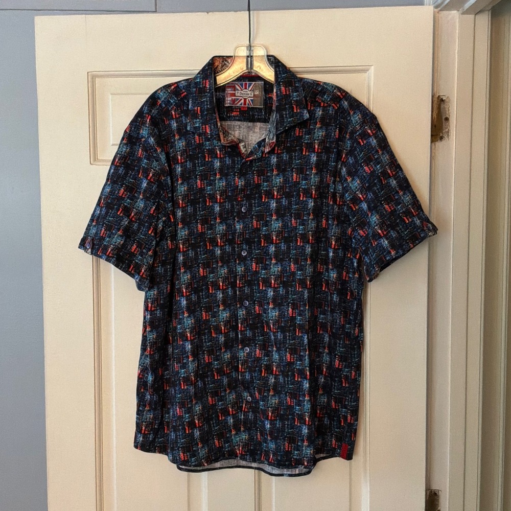 7 Downie St Sport Shirt Abstract Print Sz 7 XXL 2XL Luxury Designer Mens